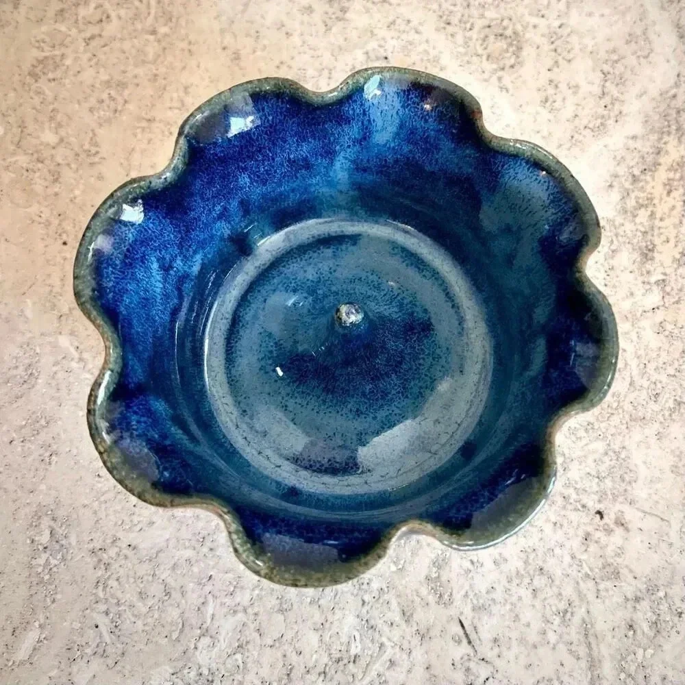Vintage Oquinn Pottery Apple Baking Dish Blue Signed‎ by Artist 2003